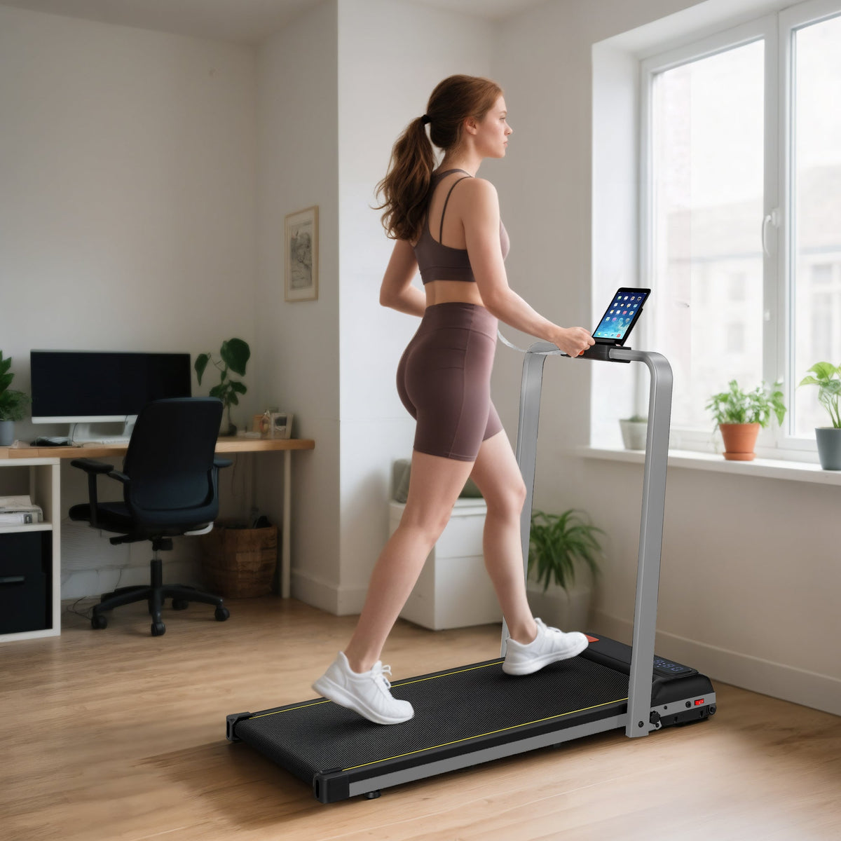 Silver tone sportnow folding walking pad treadmill with anti-slip belt and digital display for under desk use