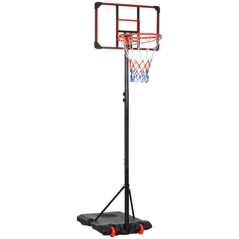 Sportnow red and black portable basketball hoop with adjustable height steel frame and white red blue net
