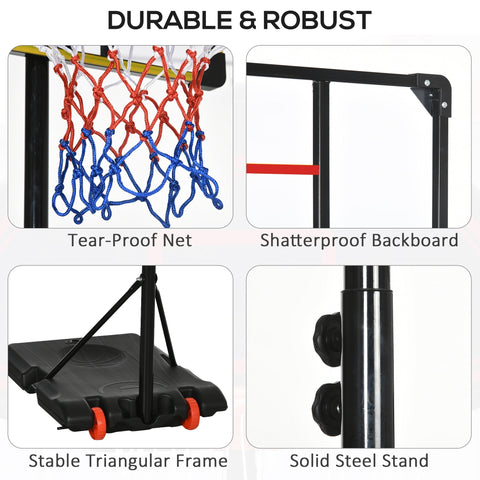 Sportnow adjustable height basketball hoop with durable steel frame, black stand, and colorful red and blue tear-proof net