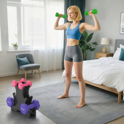 Green hex dumbbells set by SPORTNOW with hexagonal shape stops hand weights for home strength training