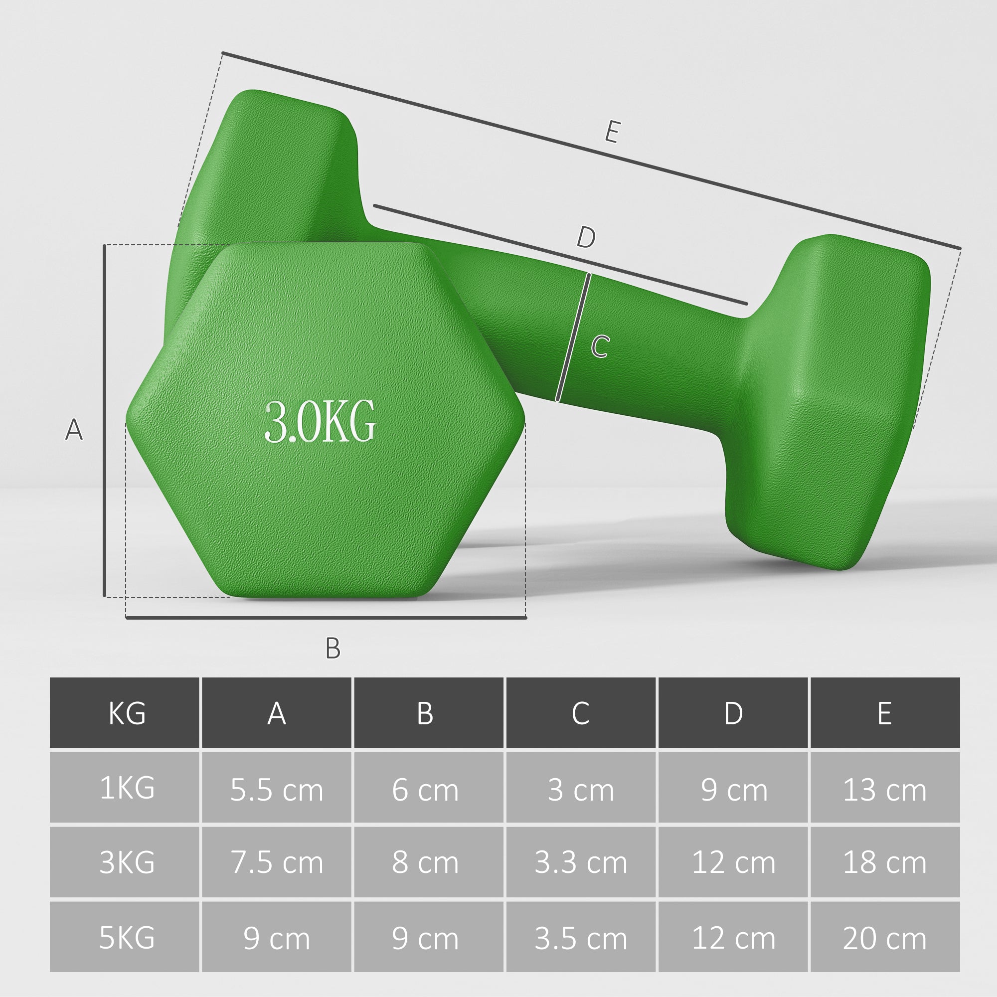 Green hexagonal shape dumbbell with matte finish 3kg weight from sportnow dumbbells set for hand weights use