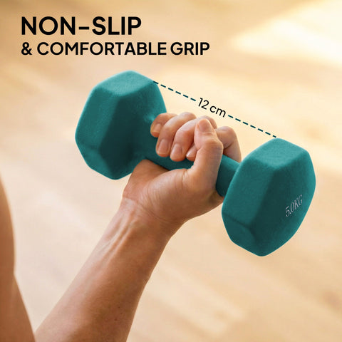 Teal sportnow hex dumbbell with non slip grip and hexagonal shape stops for home gym strength training 50kg weight
