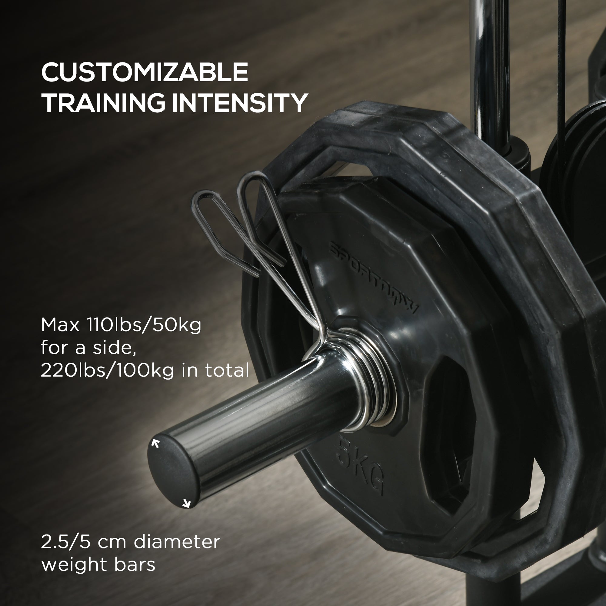 Black octagonal weight plate with metallic barbell and silver clips for sportnow multifunctional strength training low pulleys
