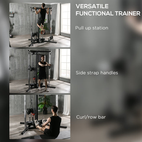 Black metal sportnow home gym machine with adjustable pull-up bar dual pulley and low pulleys for strength training
