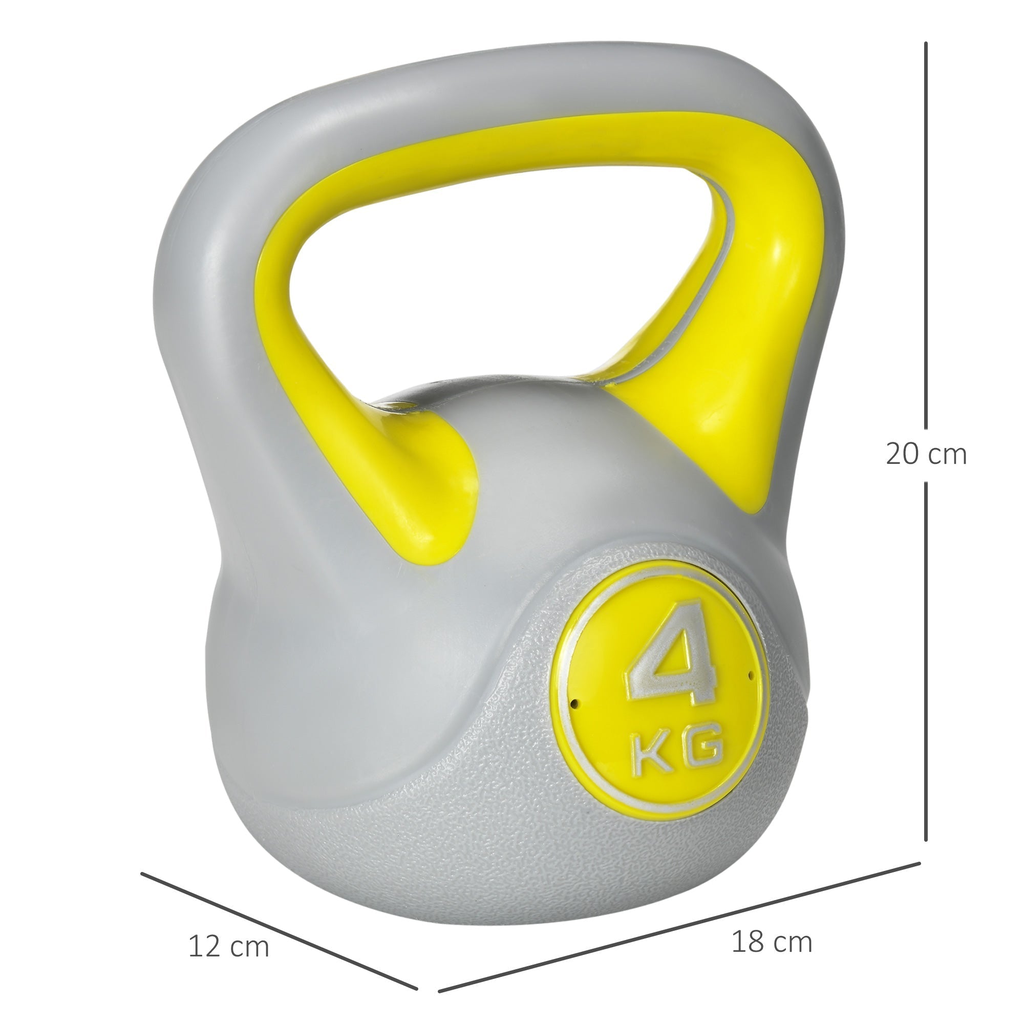 Gray and yellow sportnow kettlebell 4kg with textured surface for home gym strength training and weight lifting