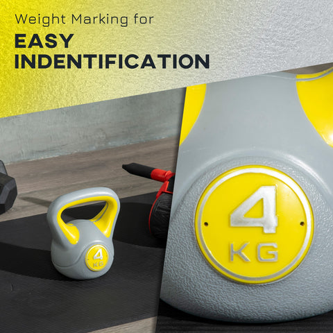 Sportnow kettlebell 4kg gray and yellow kettlebell with handle for home gym weight lifting and strength training