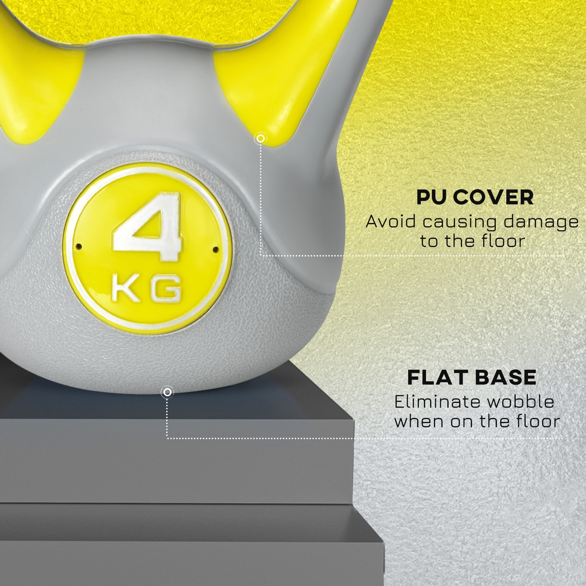Sportnow kettlebell 4kg with gray pu cover and bright yellow handle accents for home gym strength training