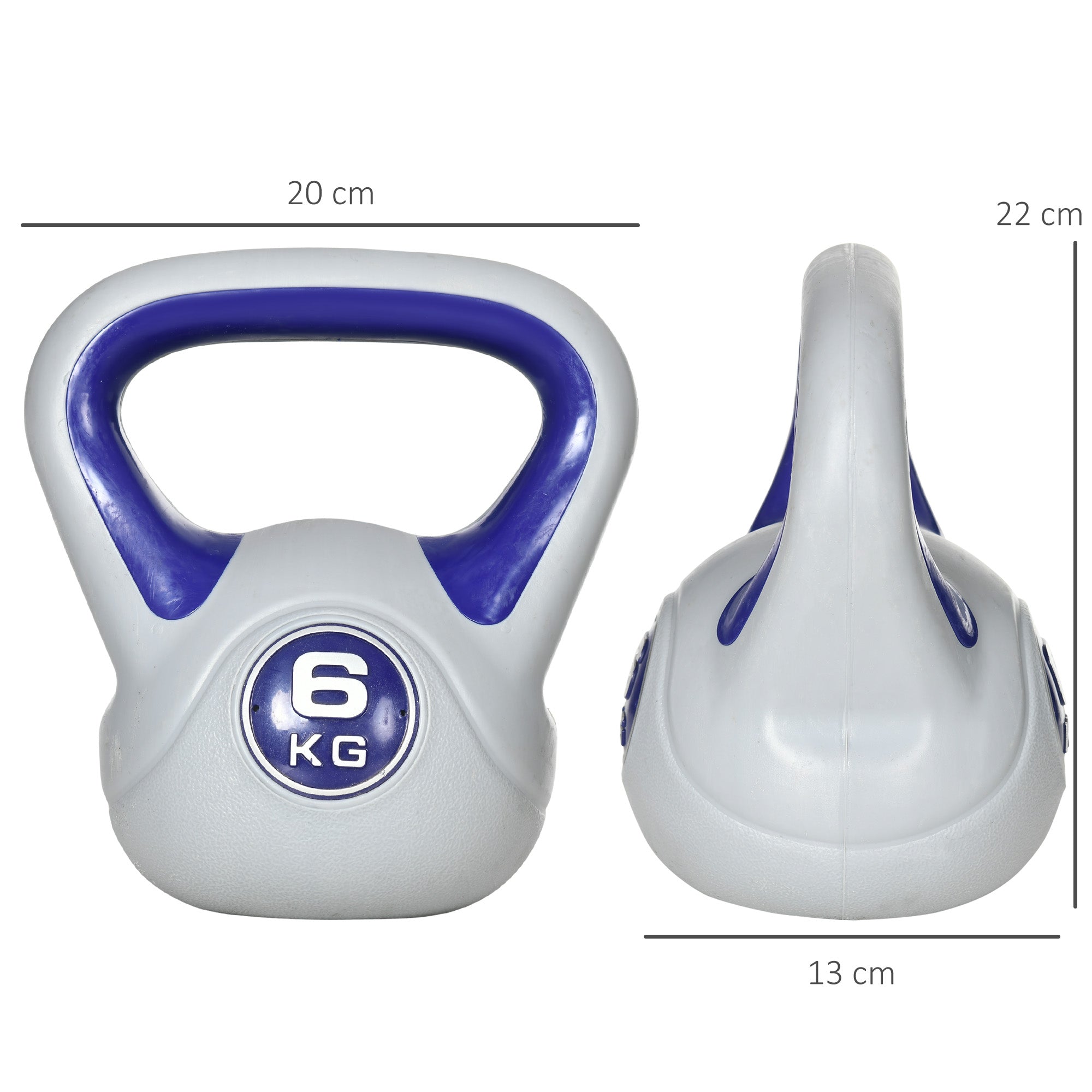 Sportnow kettlebell 6kg with glossy white and blue plastic finish perfect for strength training at home gym