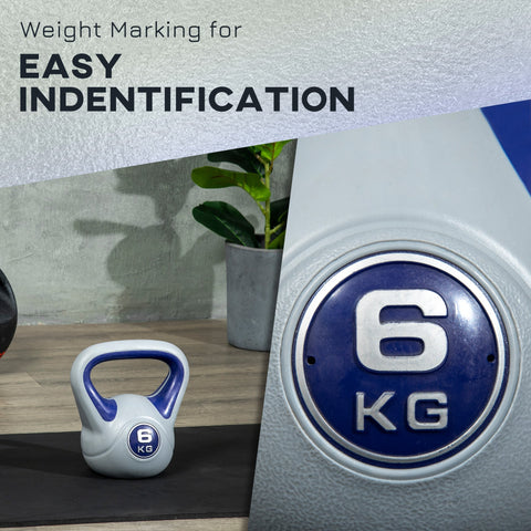 A sportnow kettlebell purple and grey with a textured surface and gray blue handle for strength training at home