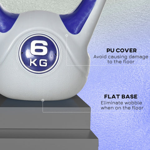 White and blue pu-coated sportnow kettlebell 6kg with flat base perfect for strength training at home gym