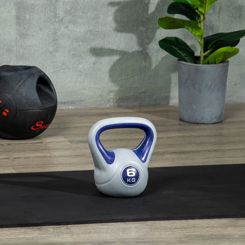 Sportnow kettlebell 6kg with matte gray body and blue handle designed for home gym strength training