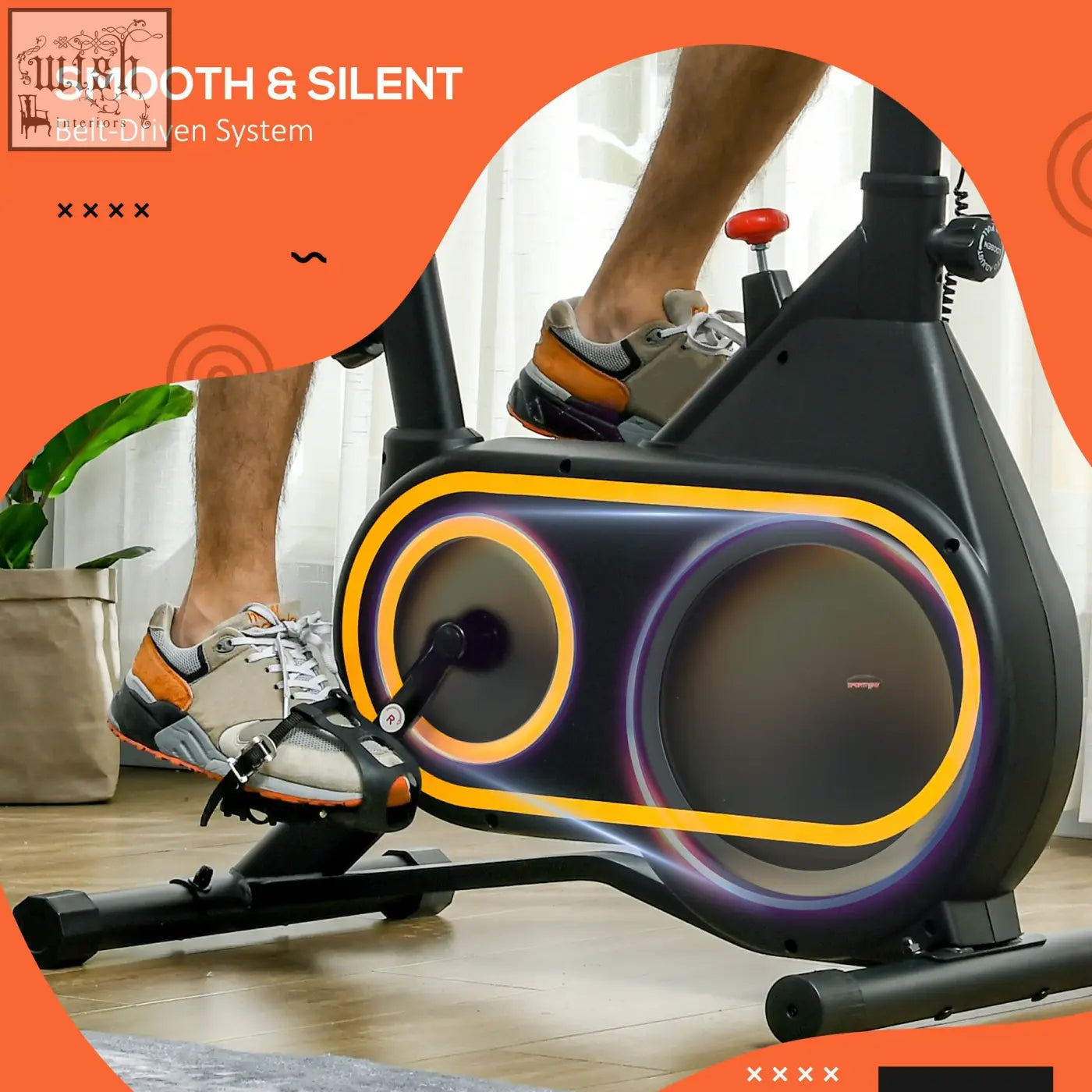 Black sportnow exercise bike with glowing led accents, adjustable resistance, tablet holder, and silent flywheel design