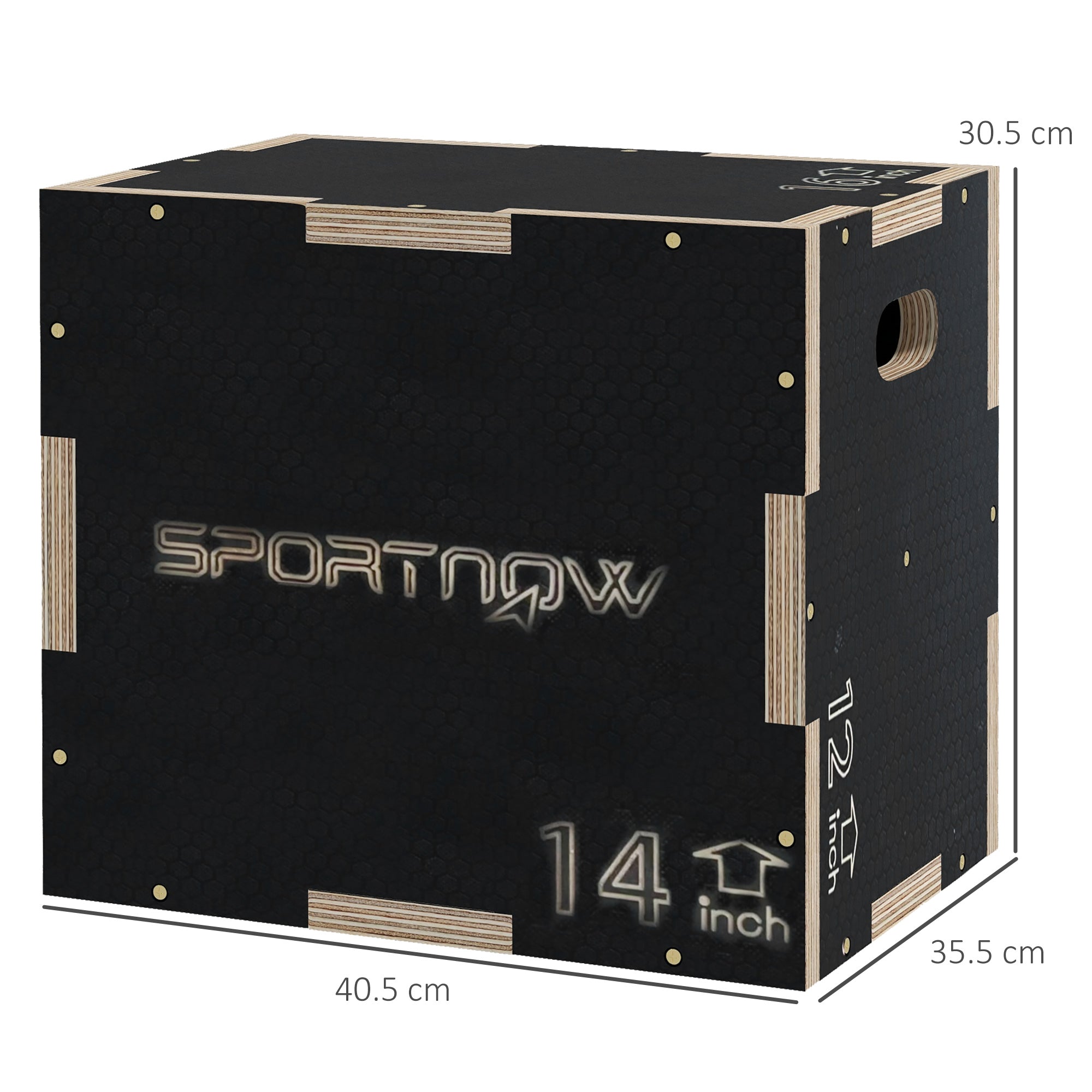 Black wooden sportnow jump box with 14 inch height for home gym exercise step up and plyometric training