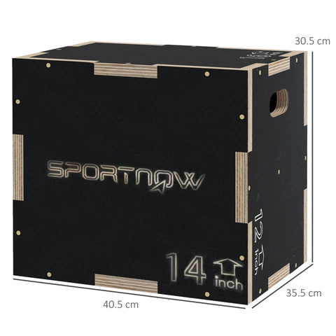 Black wooden sportnow jump box with 14 inch height for home gym exercise step up and plyometric training
