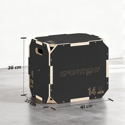 Black sportnow 14-inch wooden jump box with light trim and textured surface for non-slip plyometric training
