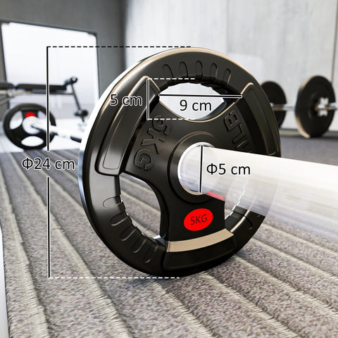 Black 5kg olympic weight plate with matte finish and textured grips from SPORTNOW for home gym strength training