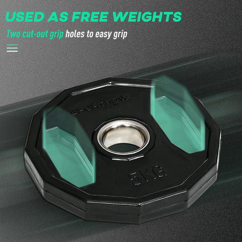 Black sportmix 5kg weight plate with teal grips and central hole made of robust steel for home gym strength training
