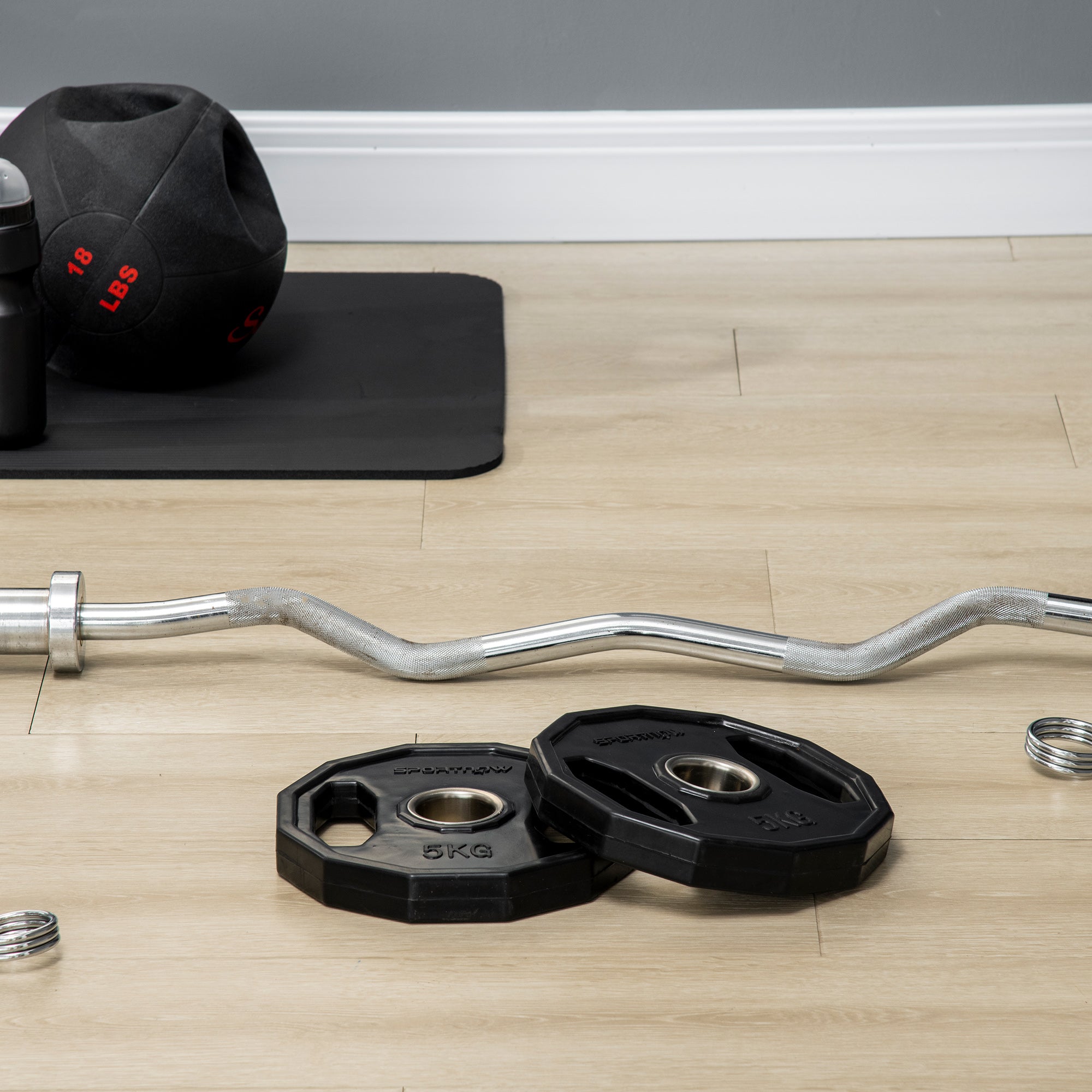 Black sportnow 5kg weight plates with robust steel silver center and central hole for home gym lifting