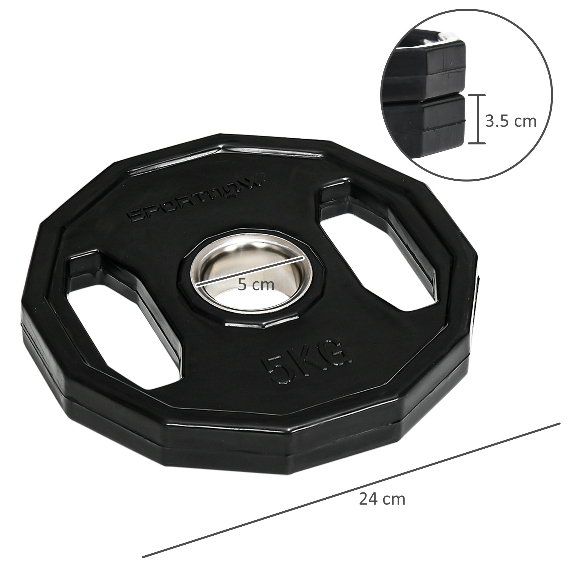 Black sportnow 5kg weight plate with robust steel center for home gym strength training and weight lifting