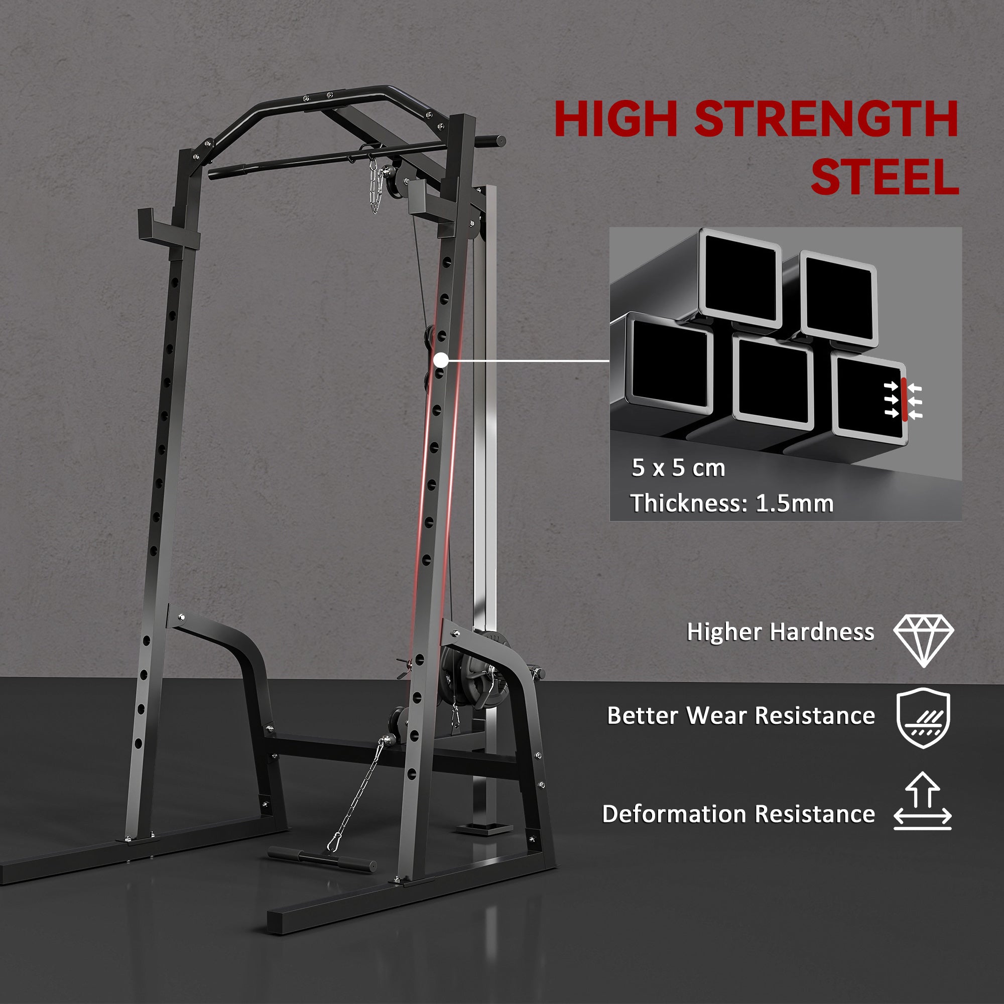 Black sportnow power cage with 5x5 cm 1.5mm thick steel tubing barbell rack for strong and stable workouts