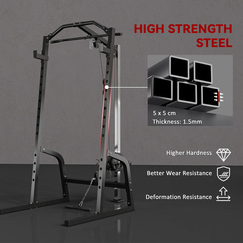 Black sportnow power cage with 5x5 cm 1.5mm thick steel tubing barbell rack for strong and stable workouts