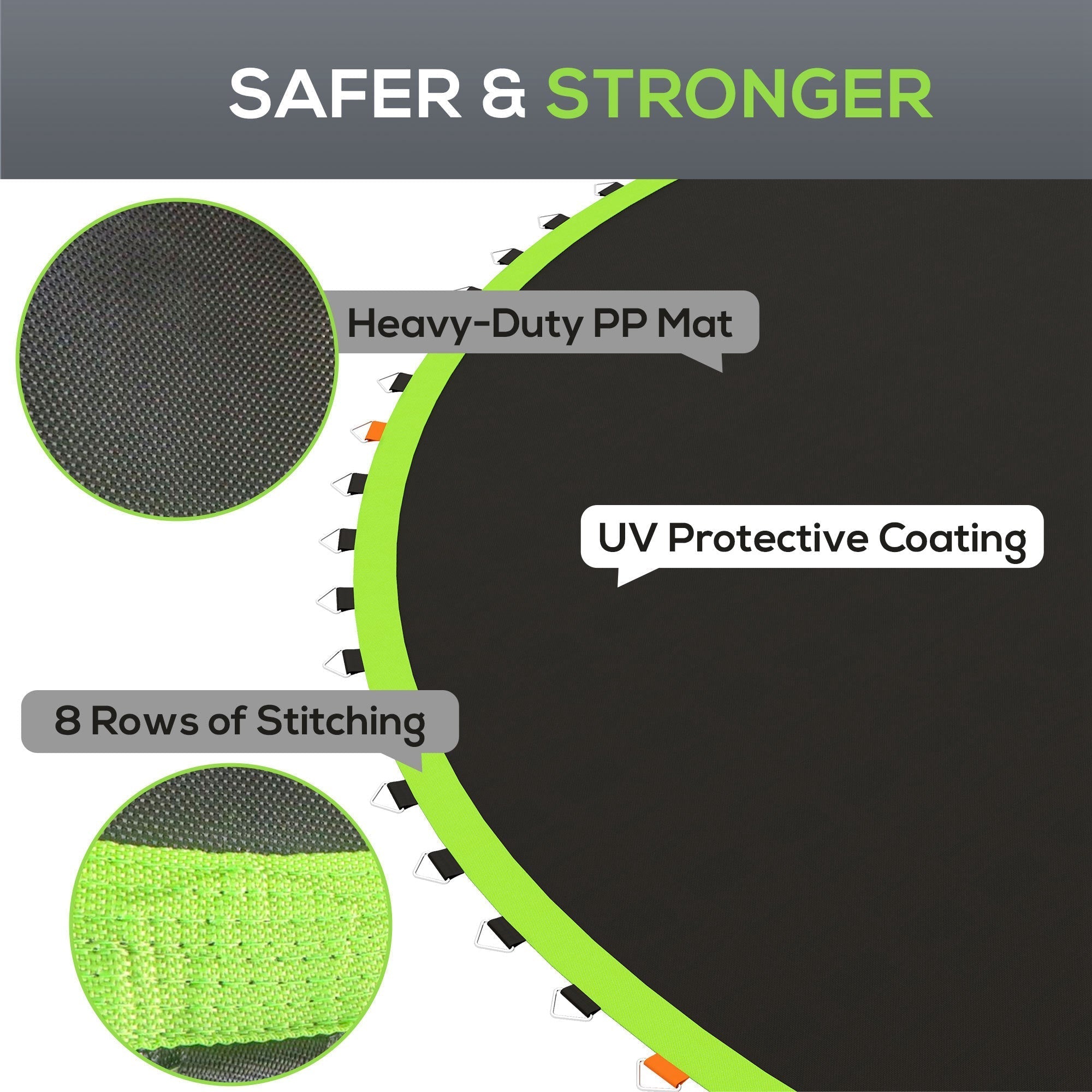 Green and black sportnow trampoline mat with heavy-duty pp material uv protection and reinforced stitching for 12ft round trampoline using 14cm springs