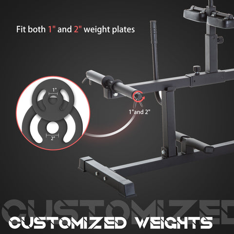 Black weight bench with adjustable dual olympic weight posts for leg curl and lower body home gym workouts