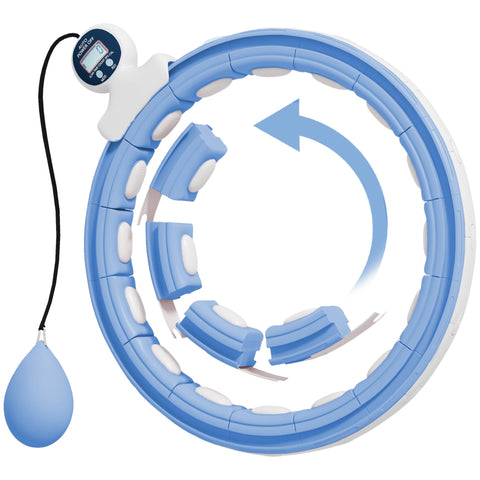 Sportnow smart weighted hula hoop in blue and white with digital counter and hanging blue weight ball for fitness fun