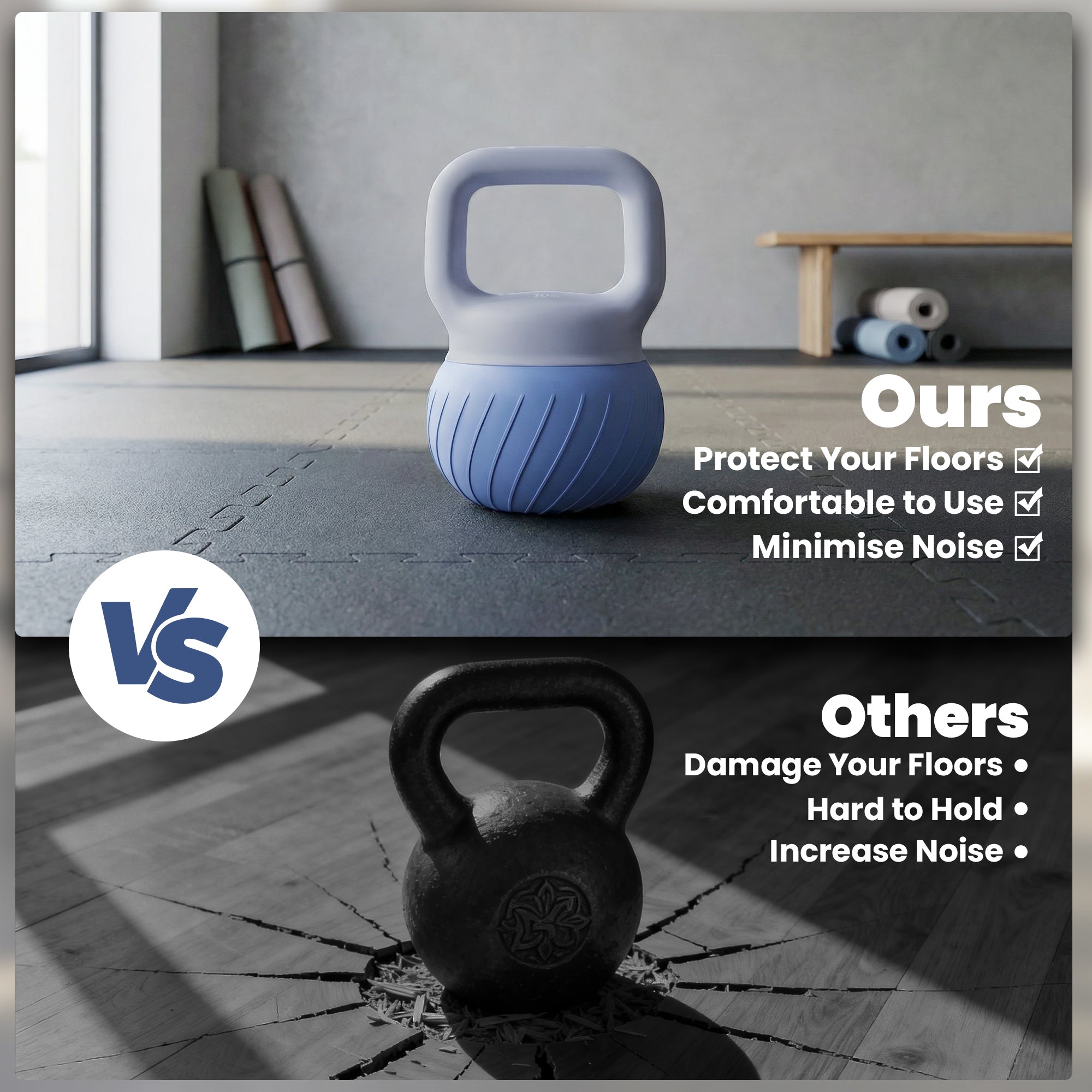 Blue and gray rubber coated 10kg sportnow soft kettlebell with ribbed anti slip grip for home gym strength training