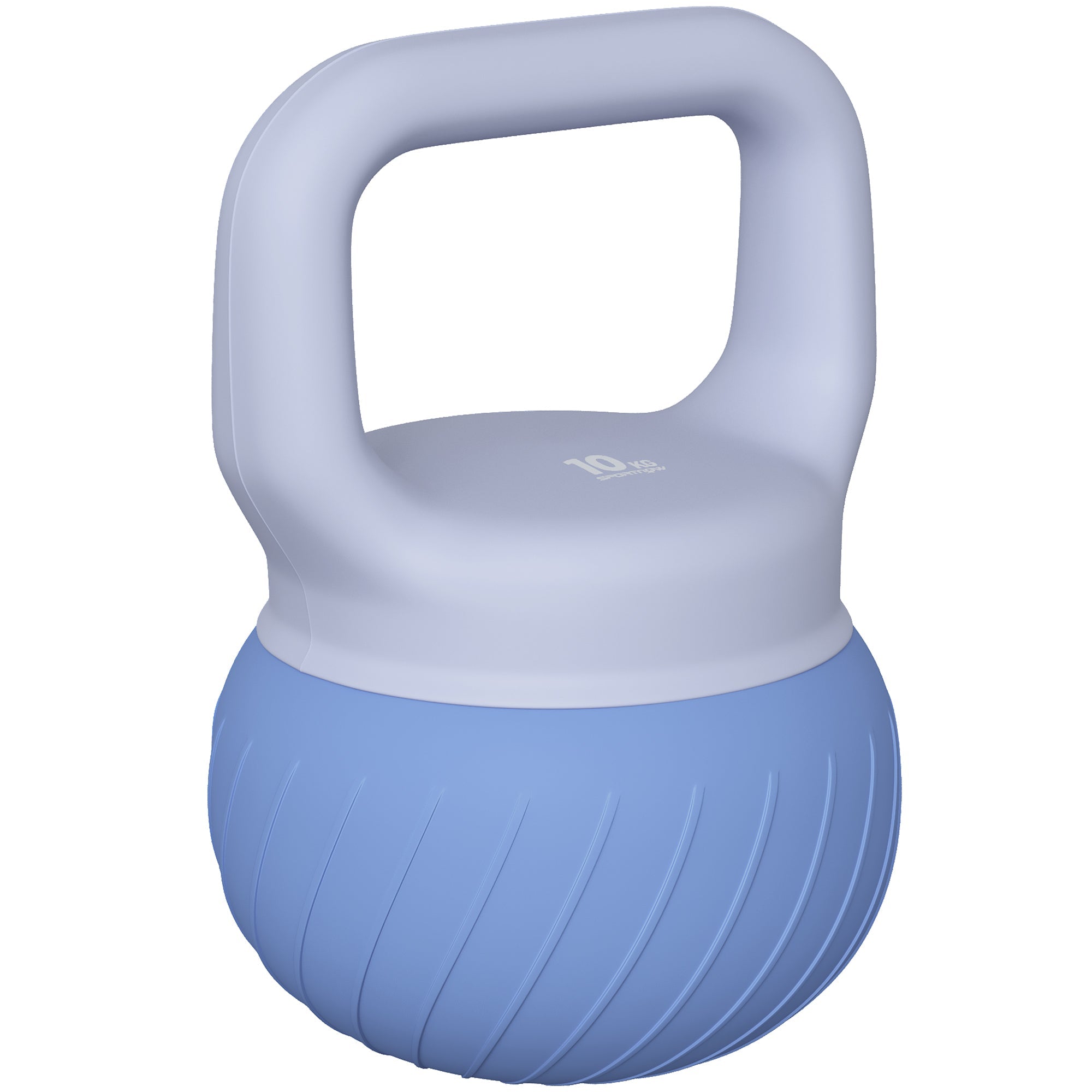 Sportnow soft kettlebell 10kg in light blue and white with anti slip grip and textured ribbed base for home gym use