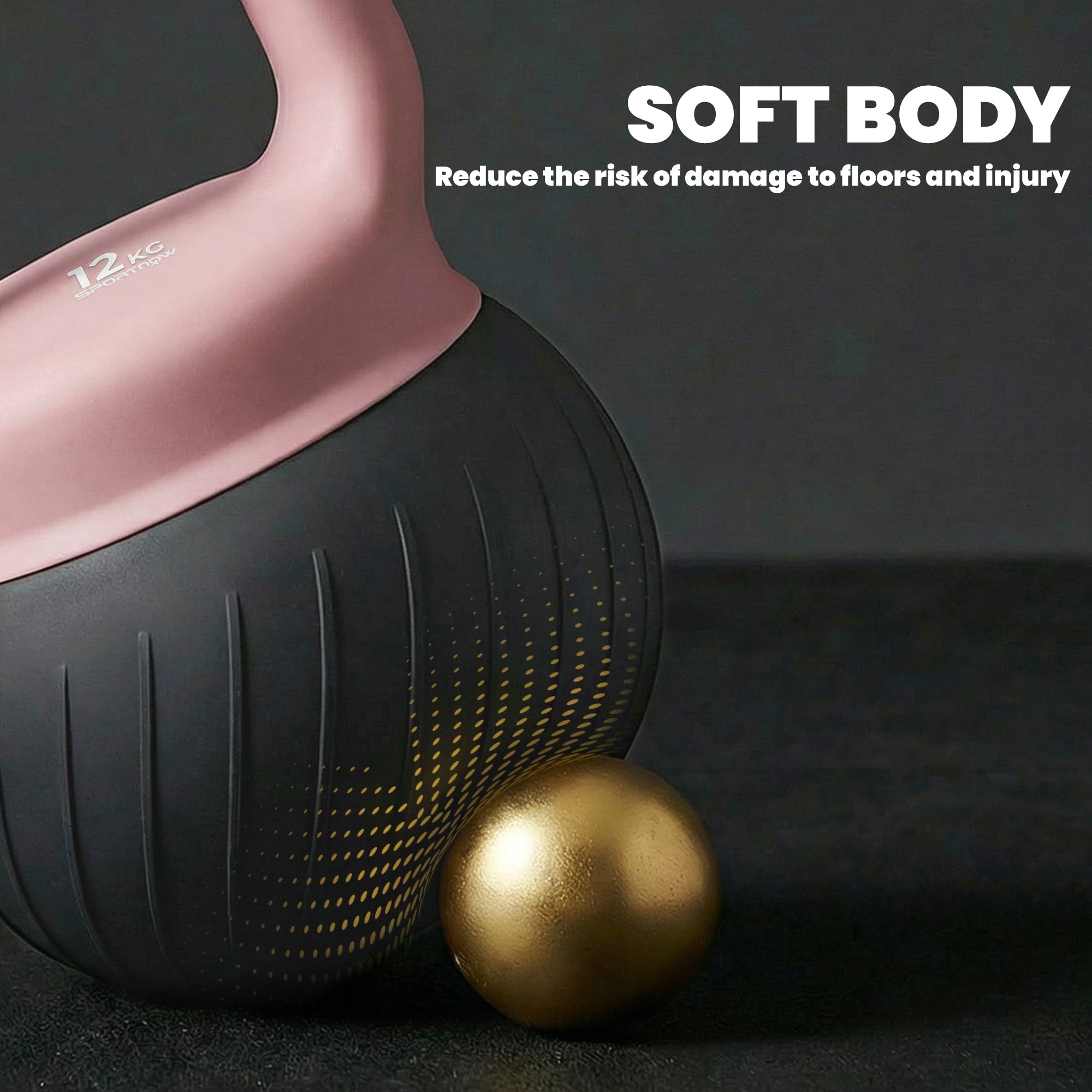 Pink and black 12kg sportnow soft kettlebell with textured anti slip grip for home gym strength training