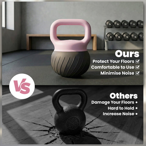 Pink and black rubber sportnow soft kettlebell with ribbed texture and anti slip grip for home gym strength training
