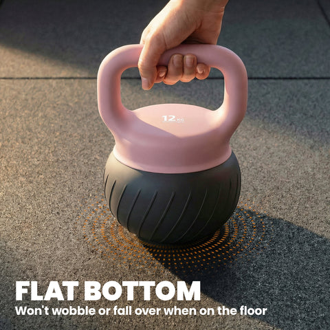 Sportnow soft kettlebell 12kg pink and black with flat bottom design and anti-slip grip for home gym strength training