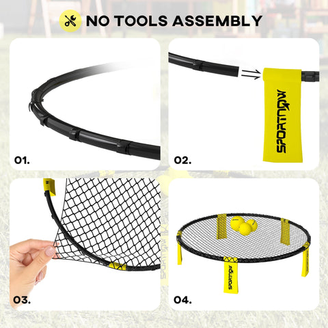 Black and yellow sportnow spike ball set with foldable legs ensure easy setup no tools needed portable for beach play