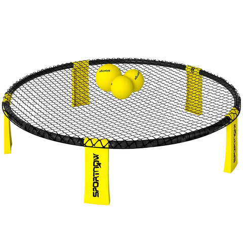 Yellow and black sportnow spike ball set beach tennis net with foldable legs and three bright yellow balls for outdoor fun