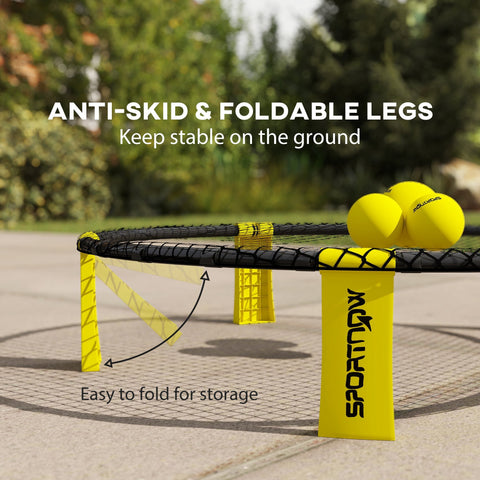 Yellow and black sportnow spike ball set with foldable legs ensure anti skid stability for outdoor team sports