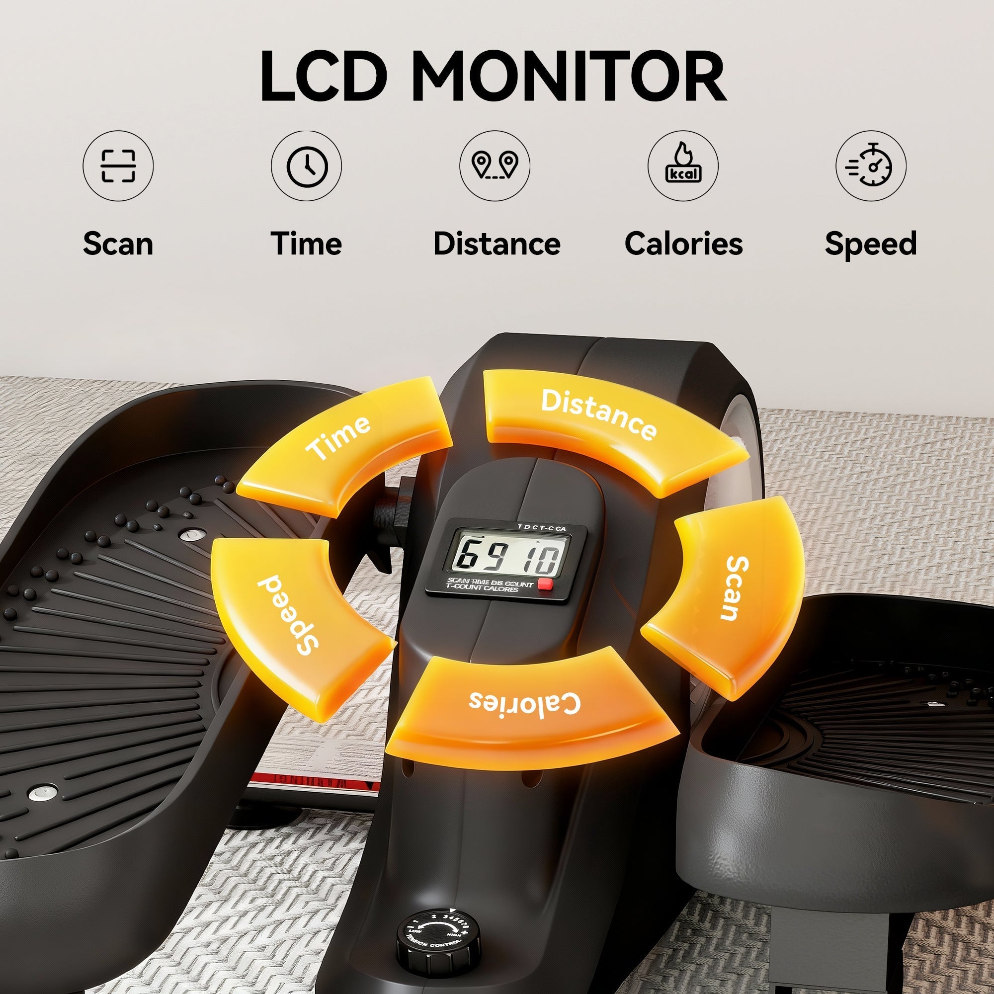 Black and orange sportnow under desk elliptical machine with smooth magnetic resistance and lcd monitor for seat and stand use