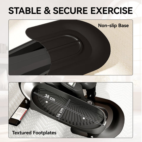 Black sportnow under desk elliptical machine with textured footplates and smooth magnetic resistance for stable use