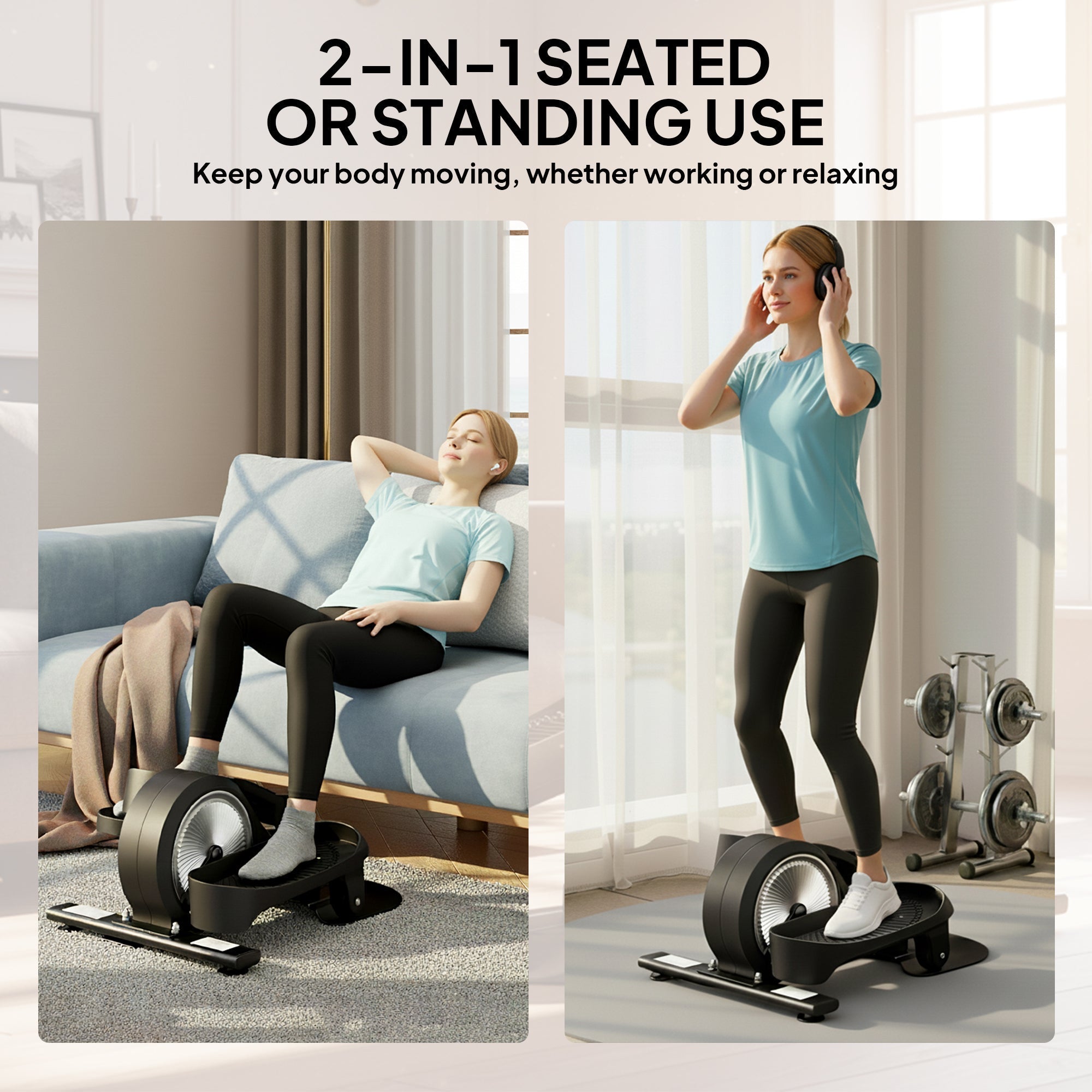 Black and silver sportnow under desk elliptical machine with smooth magnetic resistance and lcd for seat and stand use