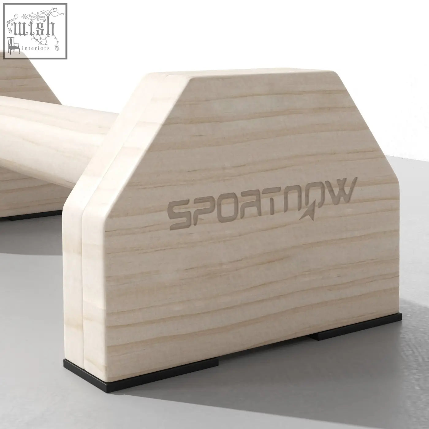 Light-colored sportnow wooden parallettes bars with sleek non-slip base for home gym and calisthenics training