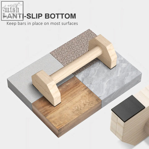 Sportnow wooden parallettes bars in light wood with anti slip bottom for stable grip during home gym training