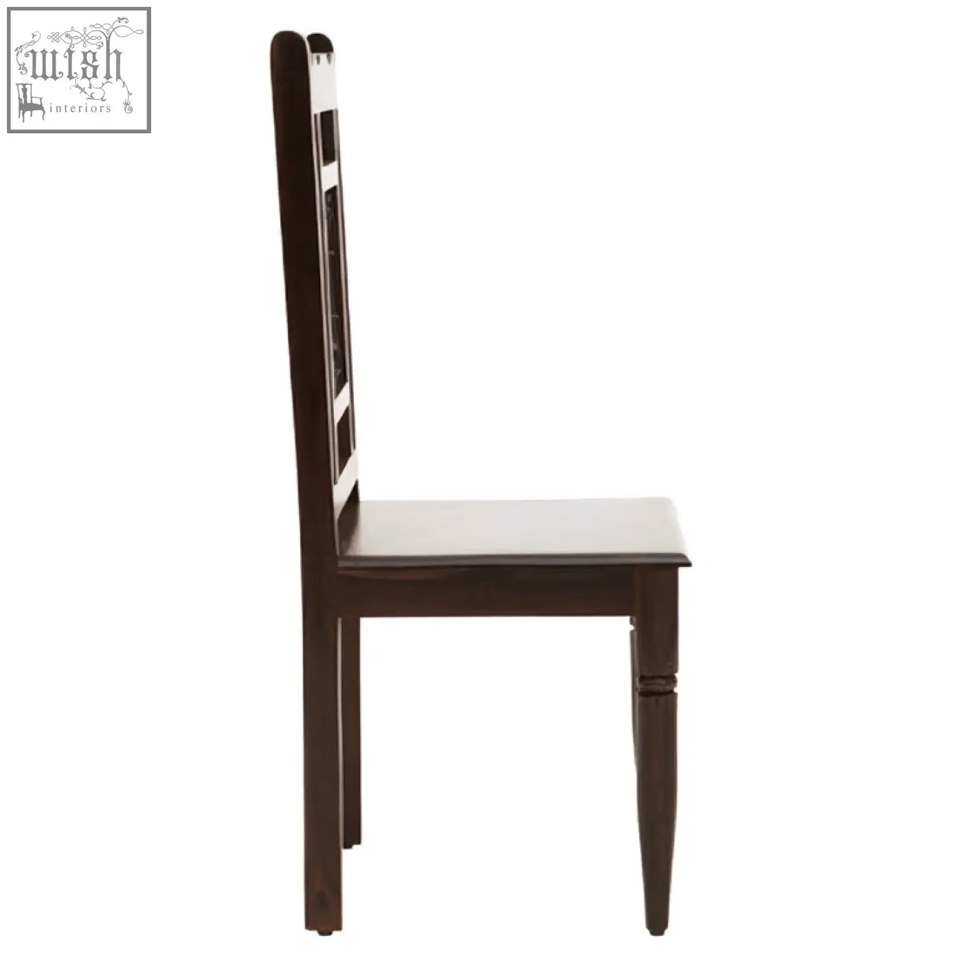Dark brown sheesham wood dining chair with simple ladder back and solid seat perfect for wood dining setups