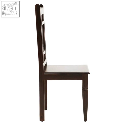 Dark brown sheesham wood dining chair with simple ladder back and solid seat perfect for wood dining setups