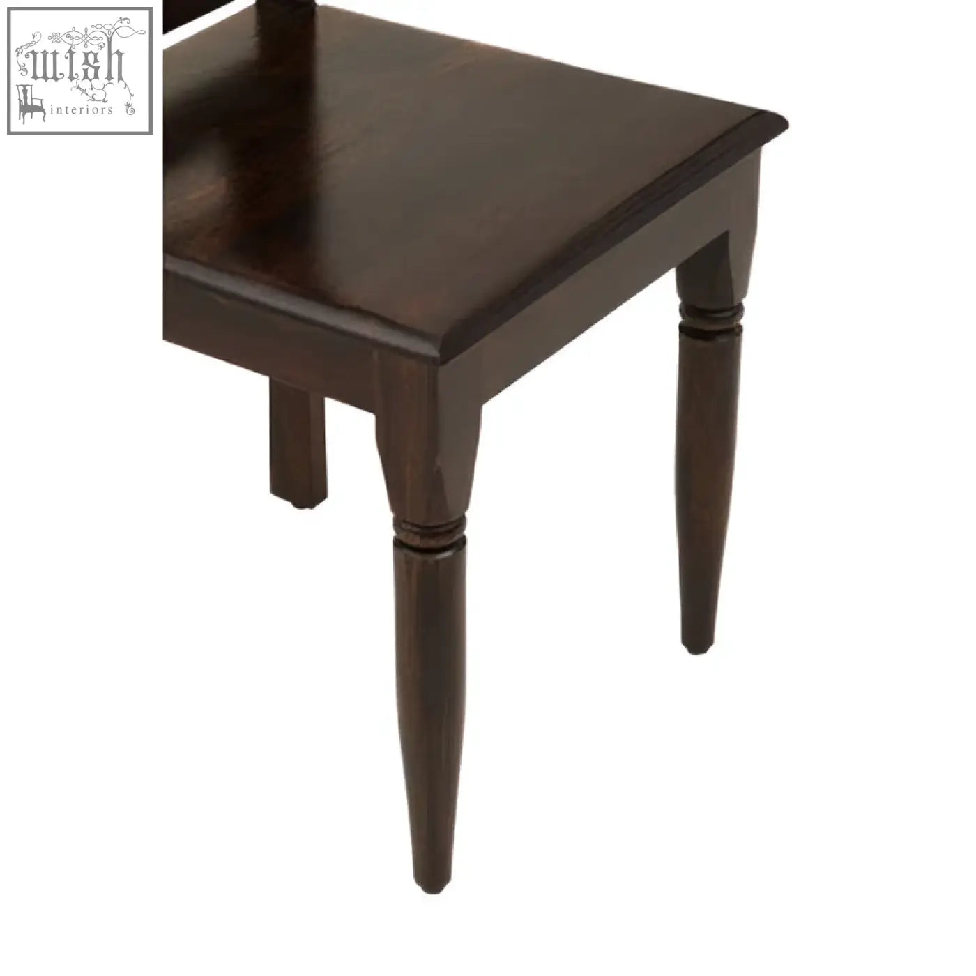 Dark brown sheesham wood side table with turned legs and polished finish matching srina wood dining chair