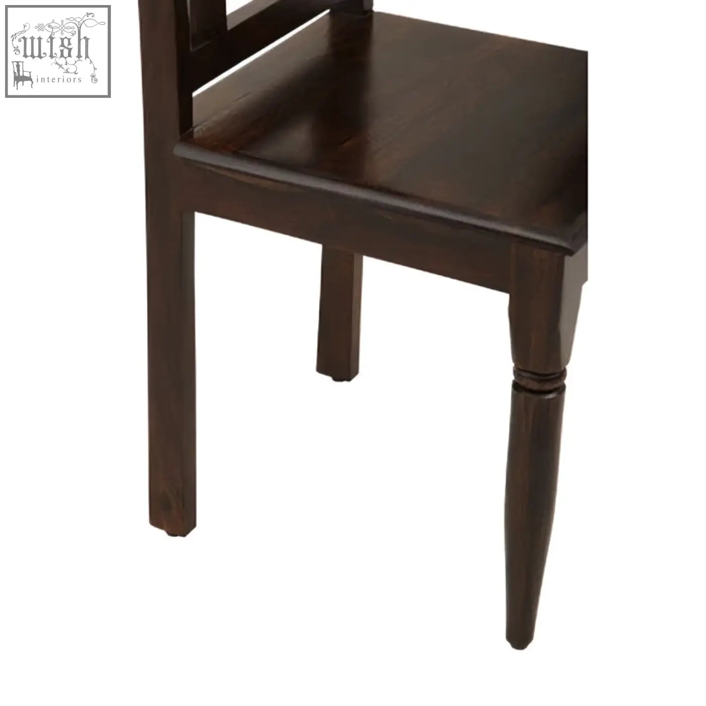 Dark brown srina sheesham wood dining chair with turned legs and slatted back perfect wood dining chair option