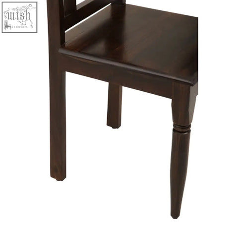 Dark brown srina sheesham wood dining chair with turned legs and slatted back perfect wood dining chair option