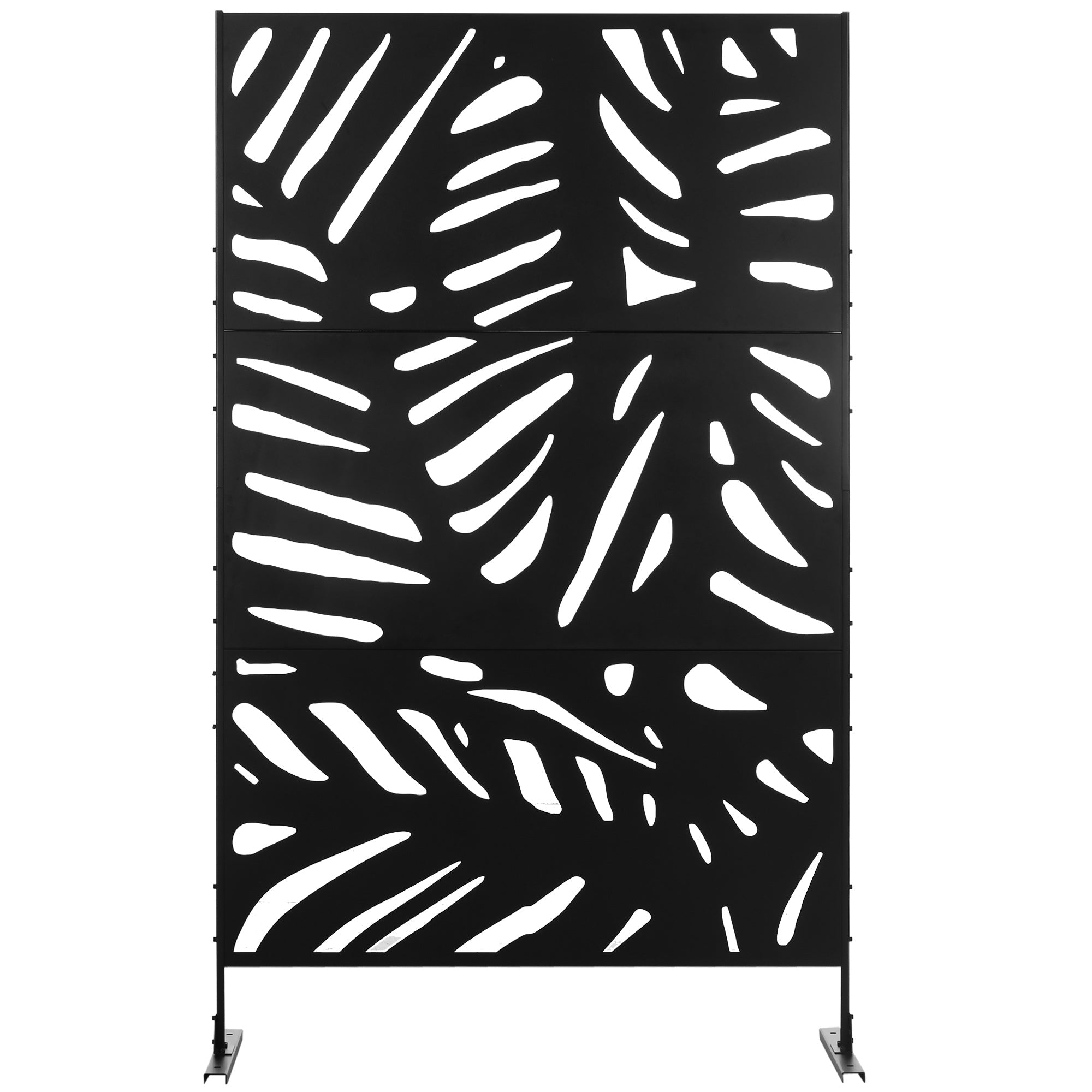 Outsunny Freestanding Outdoor Privacy Screen, Decorative Metal Garden Divider with Stand for Deck, Pool, 48" x 78" Black