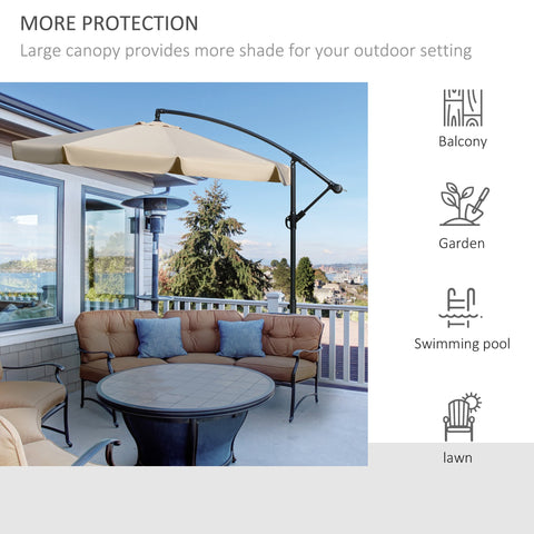 Outsunny 2.7m Cantilever Parasol Banana Sun Umbrella with Crank Handle and Cross Base for Outdoor Hanging Sun Shade Light Brown