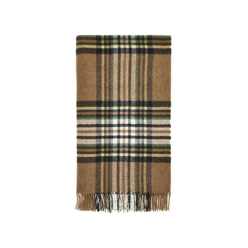 St Ives Check Pure New Wool Throw - Camel - Throws & Blankets