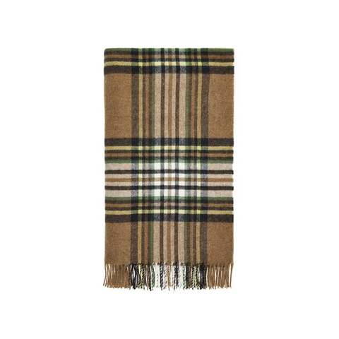 St Ives Check Pure New Wool Throw - Camel - Throws & Blankets